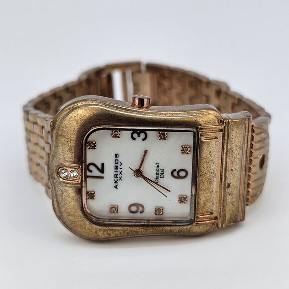 Akribos XXIV Women Watch 32MM Horseshoe White Dial Rose Gold Band 8" New Battery - Picture 4 of 13